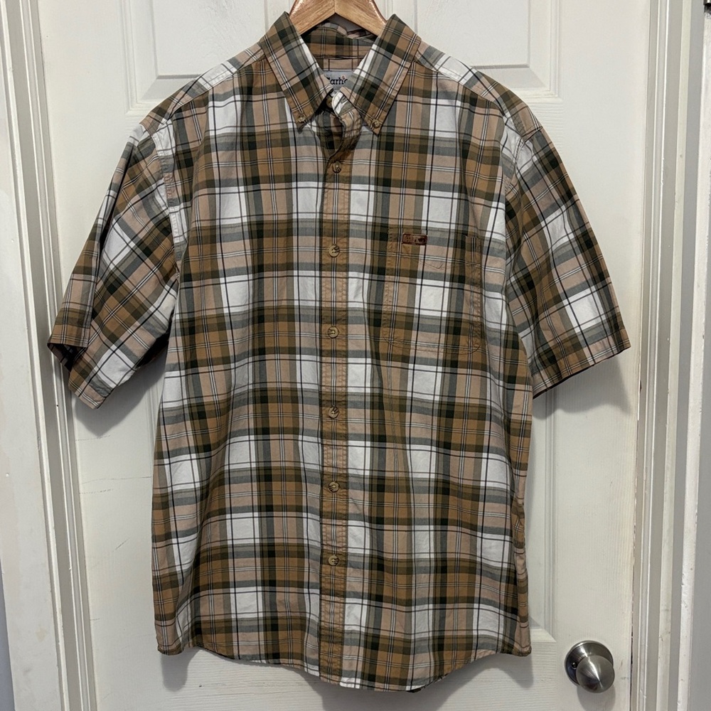 Carhartt Brown and White Plaid Button Down Shirt